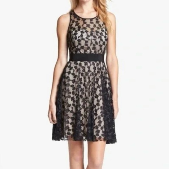 Milly Dresses & Skirts - Milly Womens Fit and Flare Lace Overlay dress Sz 6 Black Sleeveless Party